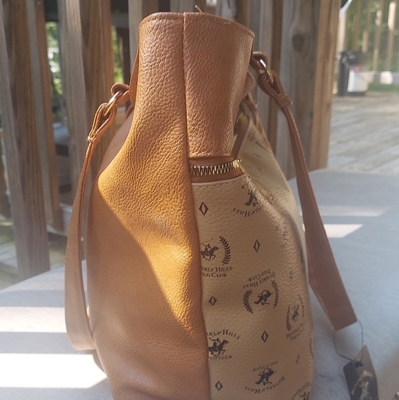 Beverly Hills Polo Club Tan Signature Monogram Faux Leather Tote Bag - Picture 9 of 14